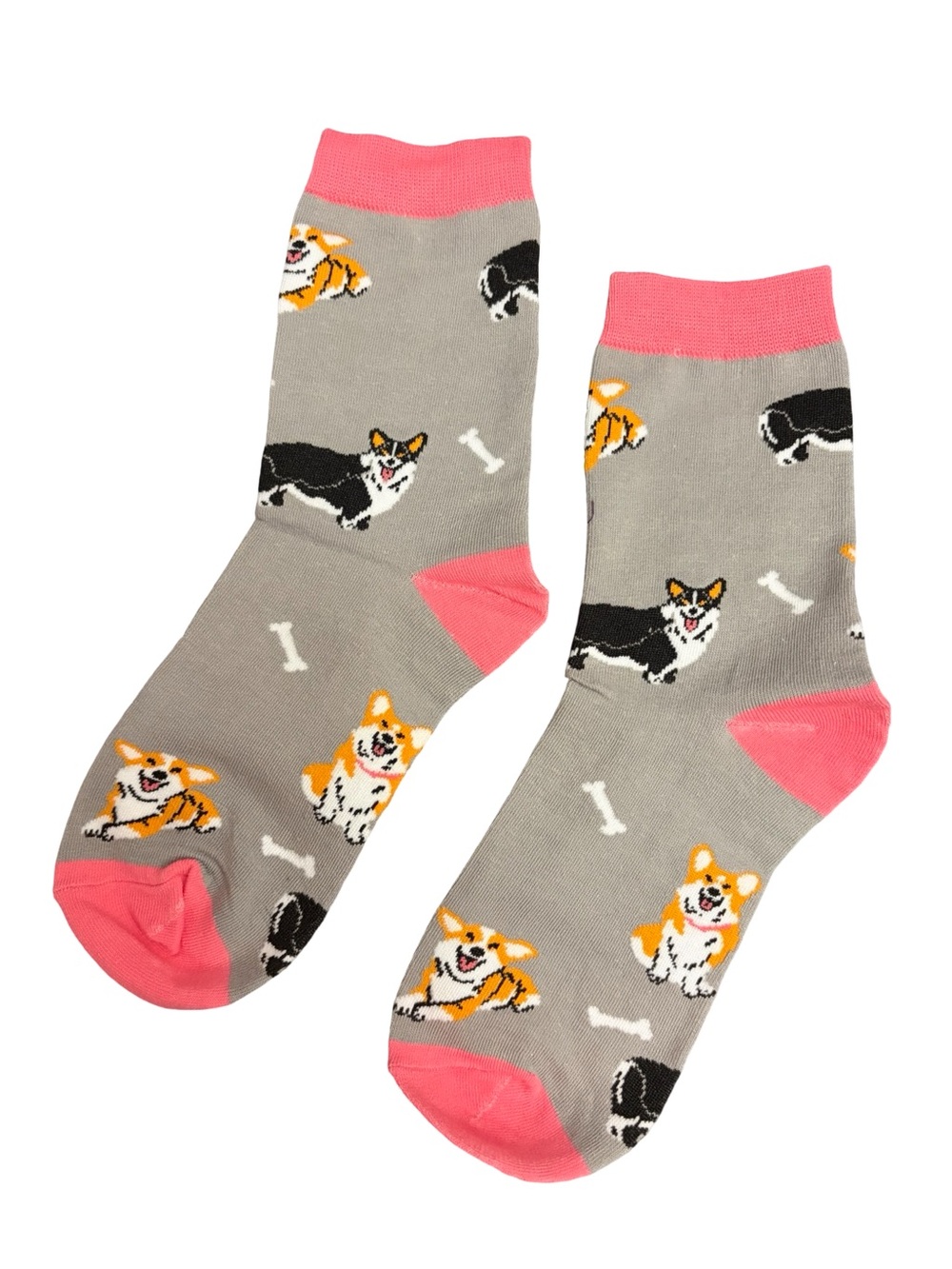 Gray and Pink Corgi Dog Novelty Socks Womens Size 5-8